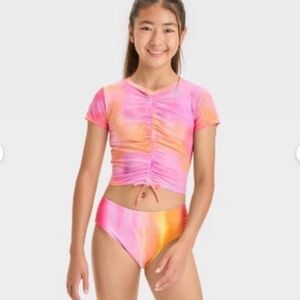 Art Class Girl's Tie-Dye Design Rashguard 3
Pieces Set Swimwear UPF 50+ Size XL